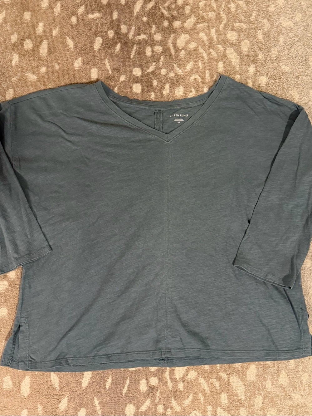 Eileen Fisher Women's Slate Blue V-Neck Relaxed Top small cotton